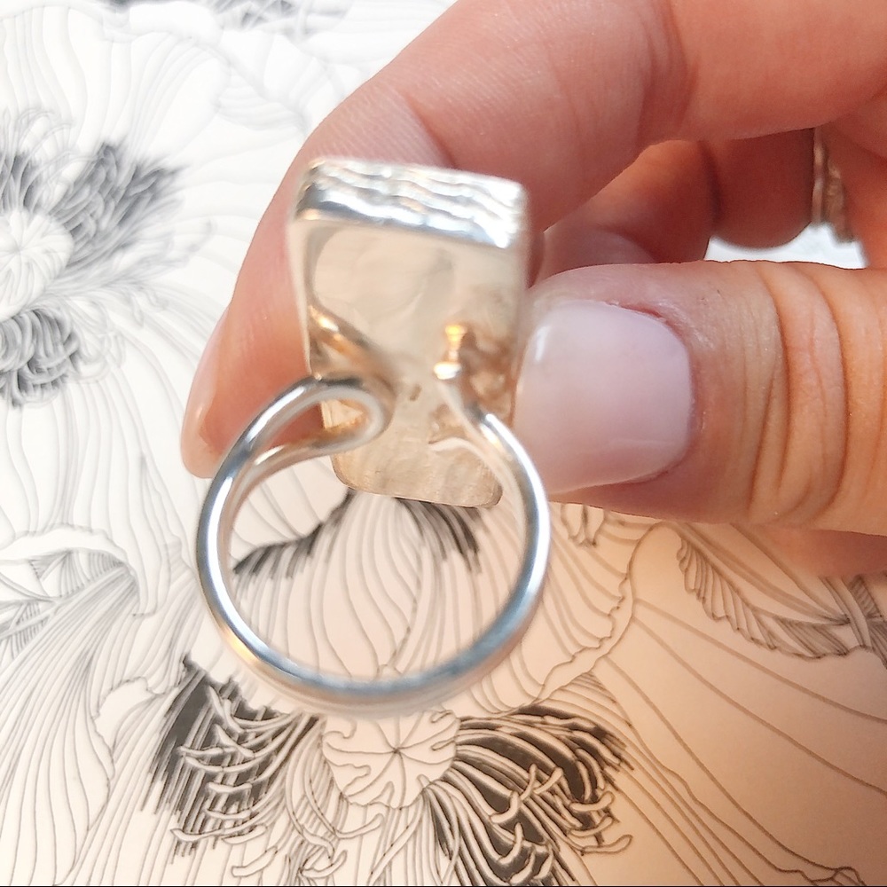 Iridescent Labradorite Geometric Statement Ring Sv - image 3